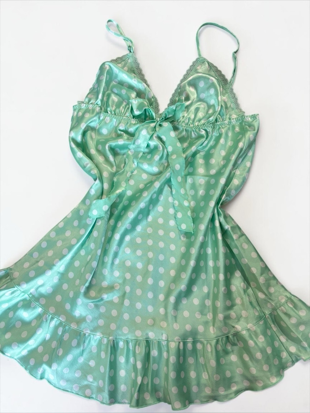 NWT 2007 Victoria's Secret Angels Polka Dot Mini Slip Dress Babydoll Mint Bow M